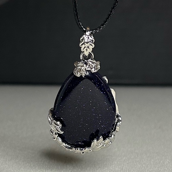 Blue Sandstone Drop Pendant Natural Crystal Gemstone Necklace - Picture 1 of 9